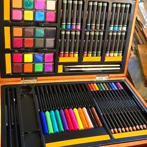 Gallery Travel Art Kit in Wooden Case - Watercolors Color Pencils - Pastels